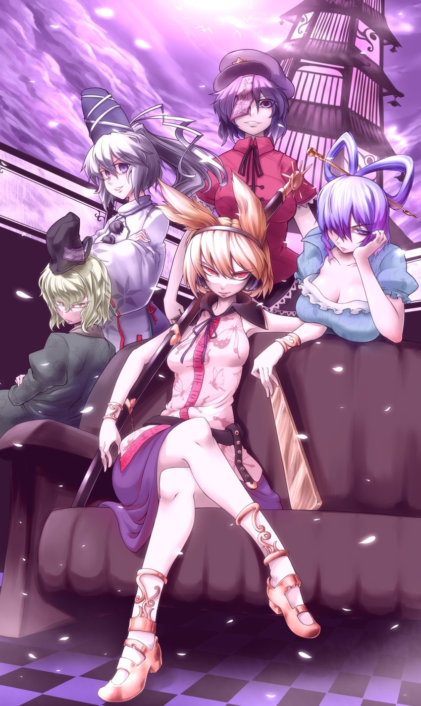 toyosatomimi no miko, mononobe no futo, kaku seiga, miyako yoshika, and soga no tojiko (touhou) drawn by toritora