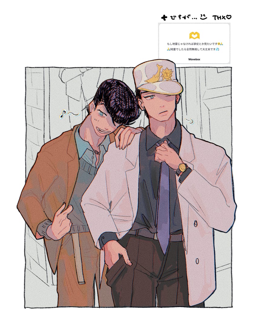 kujo jotaro and higashikata josuke (jojo no kimyou na bouken and 1 more) drawn by t_0nd