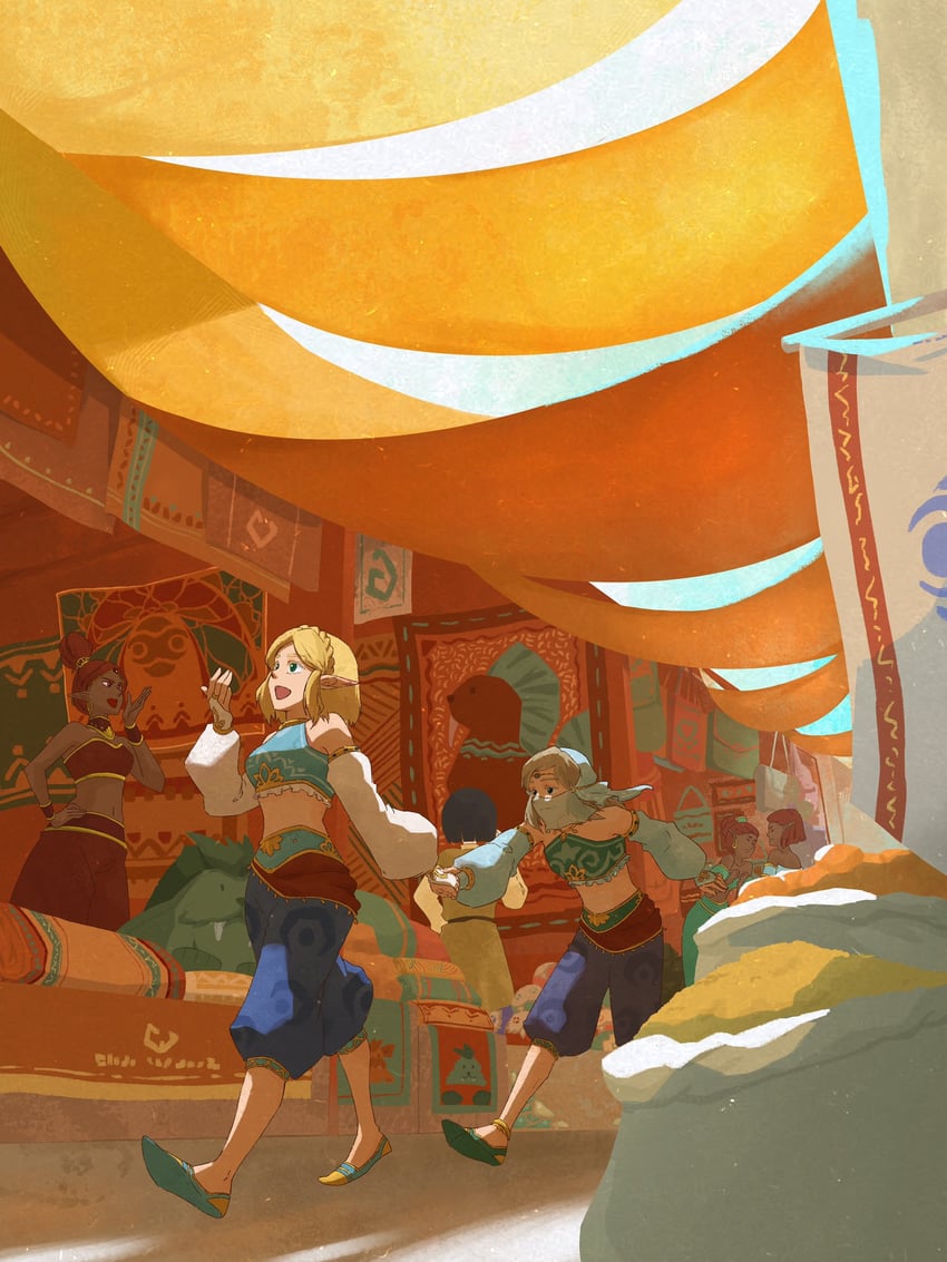 link and princess zelda (the legend of zelda and 2 more) drawn by yangyaozigo