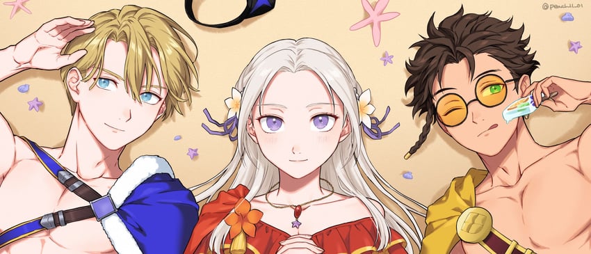 edelgard von hresvelg, dimitri alexandre blaiddyd, and claude von riegan (fire emblem and 2 more) drawn by shamu_(peach11_01)