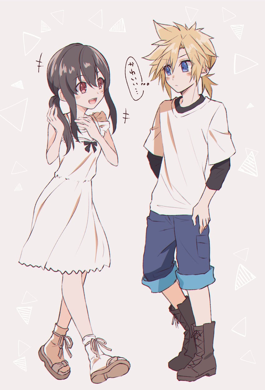 tifa lockhart and cloud strife (final fantasy and 2 more) drawn by mizuamememe