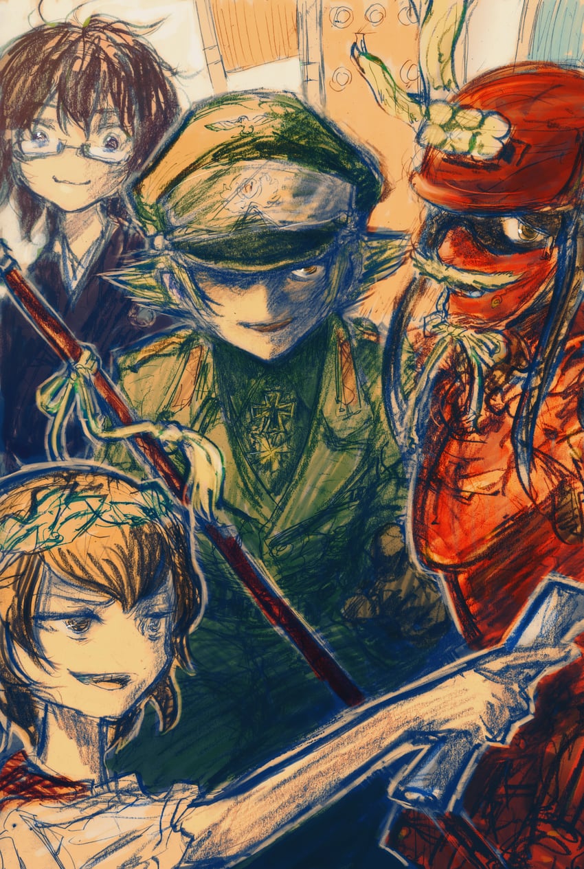 erwin, caesar, oryou, saemonza, erwin rommel, and 1 more (girls und panzer) drawn by payama