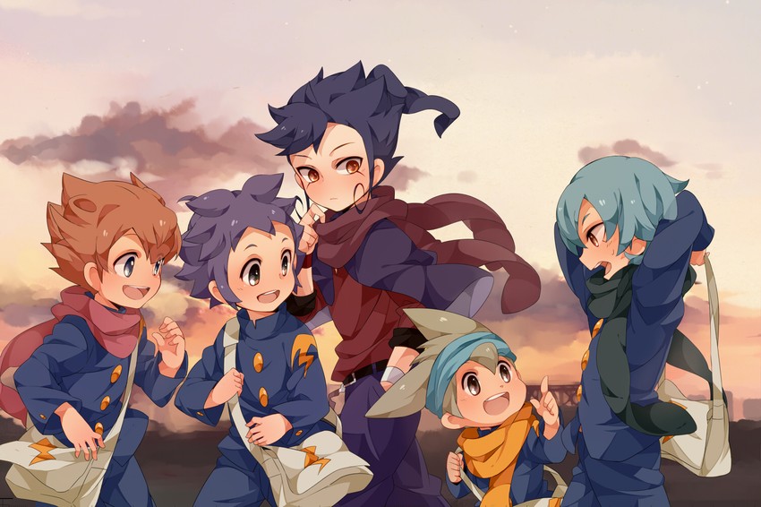 kariya masaki, matsukaze tenma, tsurugi kyousuke, nishizono shinsuke, and kageyama hikaru (inazuma eleven and 1 more) drawn by u35