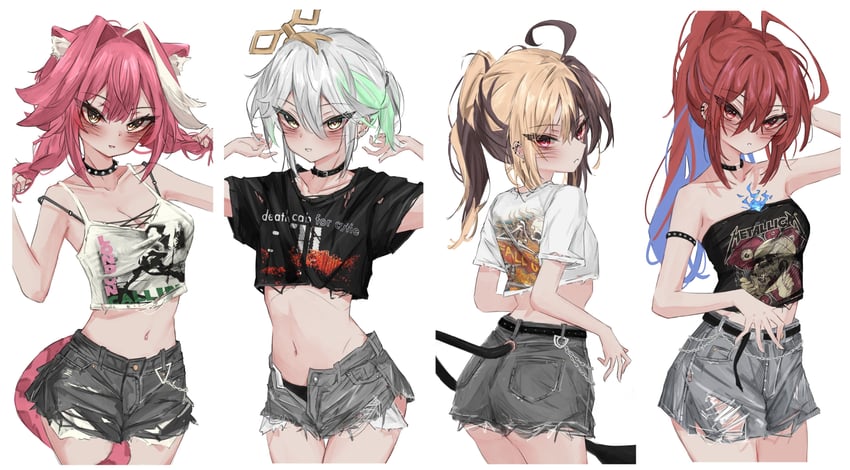 raora panthera, gigi murin, cecilia immergreen, and elizabeth rose bloodflame (hololive and 6 more) drawn by akarinnndesu