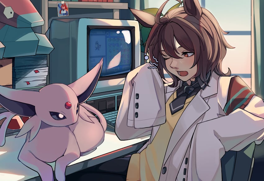 agnes tachyon, daiwa scarlet, espeon, pidgey, and porygon (pokemon and 2 more) drawn by fuyukayui