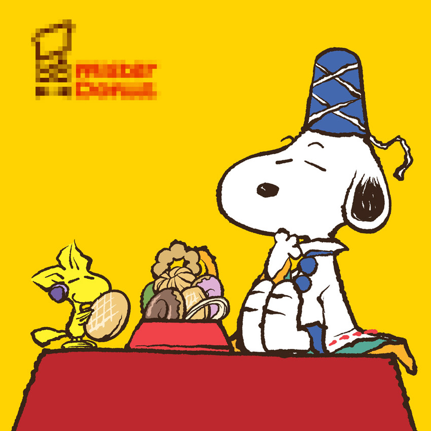 toyosatomimi no miko, mononobe no futo, snoopy, and woodstock (touhou and 2 more) drawn by chamupei
