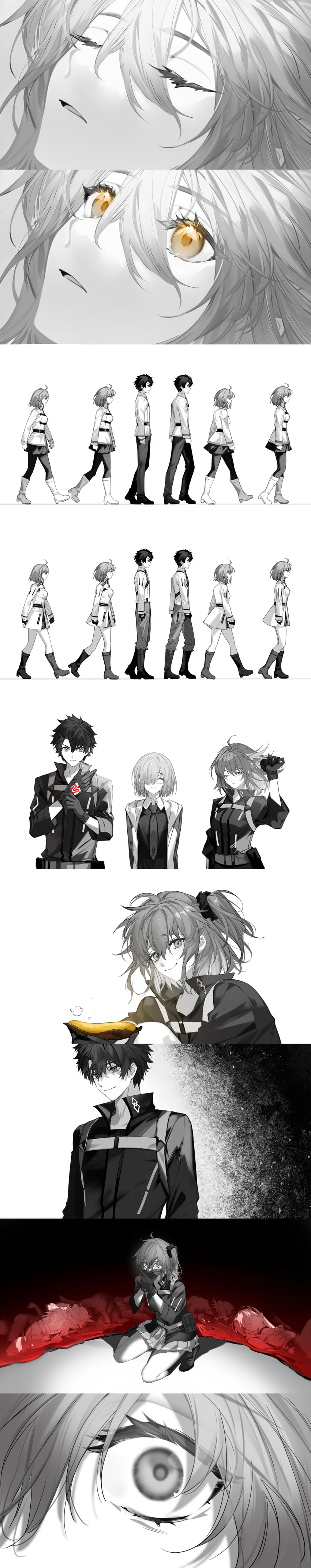 mash kyrielight, fujimaru ritsuka, patxi, gerda, and asha (fate and 1 more) drawn by arlizi