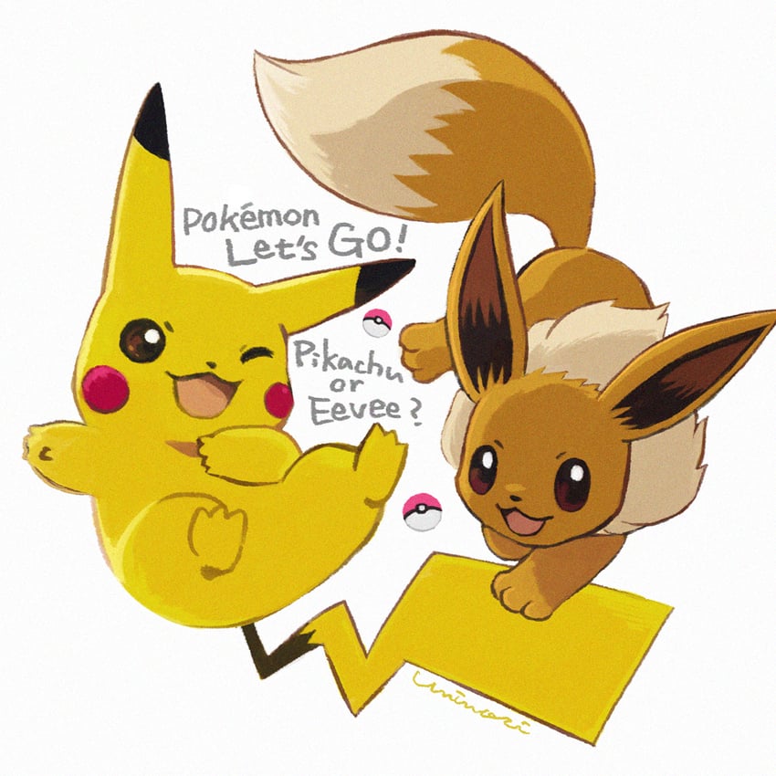 pikachu and eevee (pokemon and 1 more) drawn by uninori