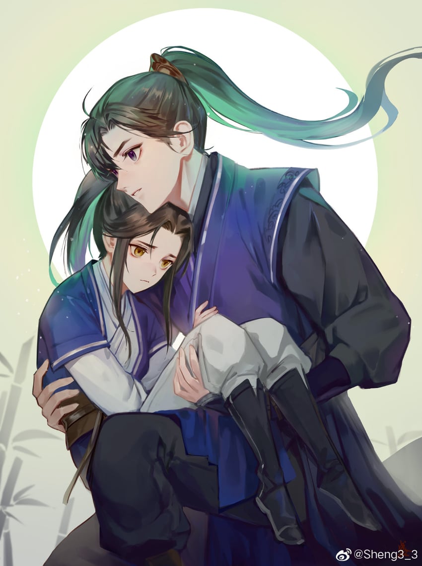 chu wanning, mo ran, and xia sini (erha he ta de bai mao shizun) drawn by 0jae