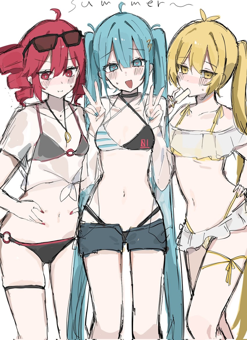hatsune miku, kasane teto, and akita neru (vocaloid and 4 more) drawn by waimoniku