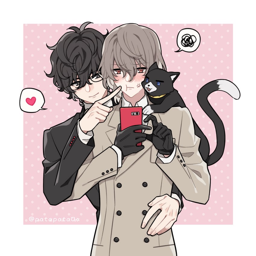 amamiya ren, akechi gorou, and morgana (persona and 1 more) drawn by zozakura