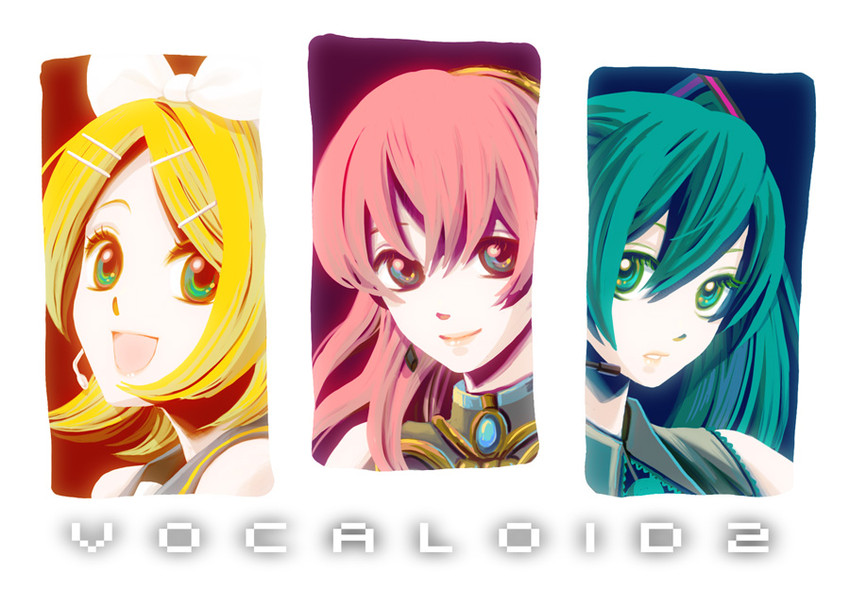 hatsune miku, kagamine rin, and megurine luka (vocaloid) drawn by biafura