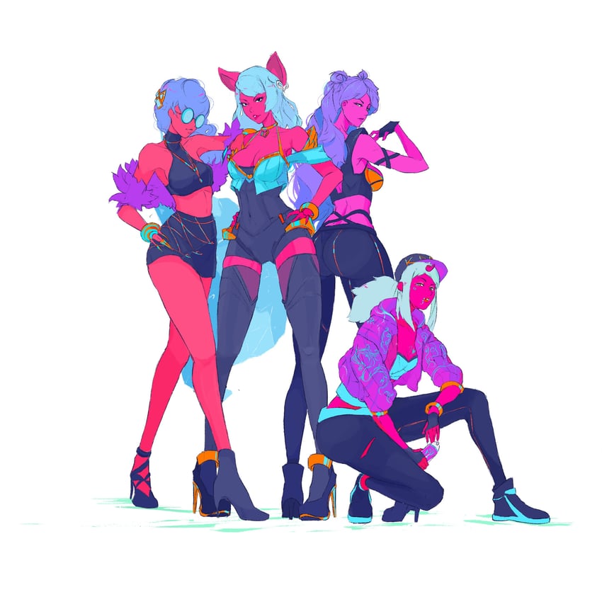 ahri, akali, evelynn, kai'sa, k/da akali, and 3 more (league of legends) drawn by elliemaplefox
