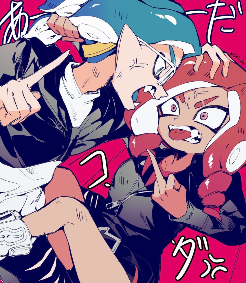 inkling player character, octoling player character, octoling girl, and inkling boy (splatoon and 1 more) drawn by ebio(evi3_da)