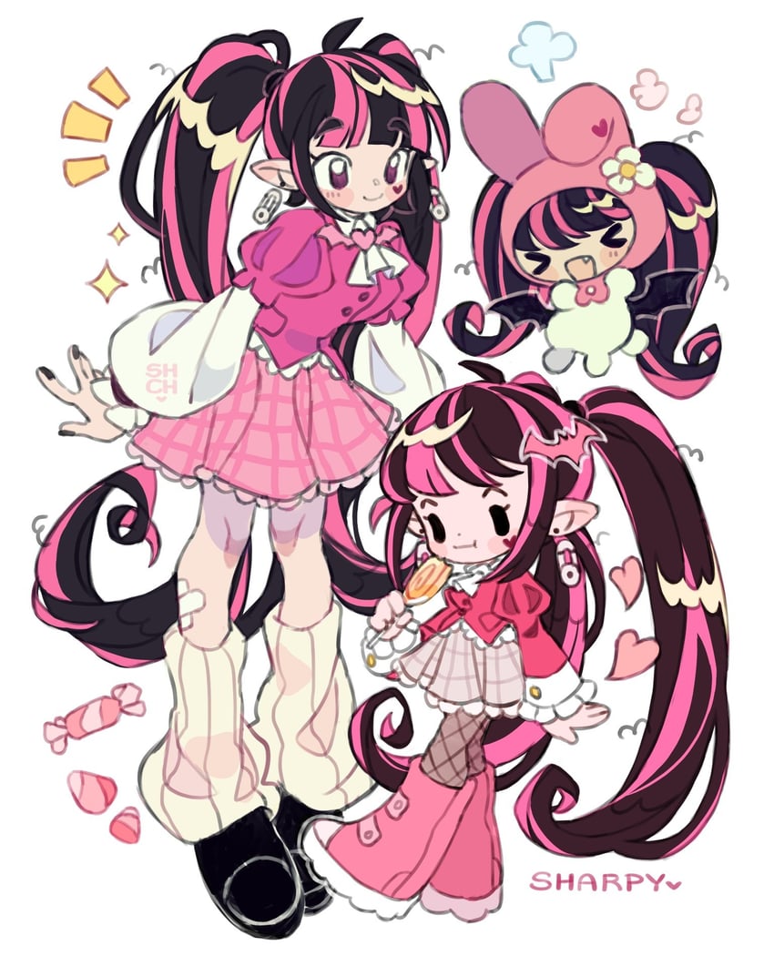 my melody and draculaura (sanrio and 2 more) drawn by sharpycharot