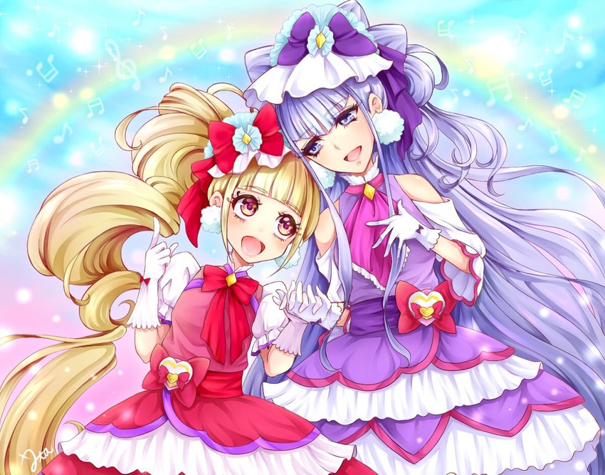ruru amour, aisaki emiru, cure macherie, and cure amour (precure and 1 more) drawn by uta_(yagashiro25)