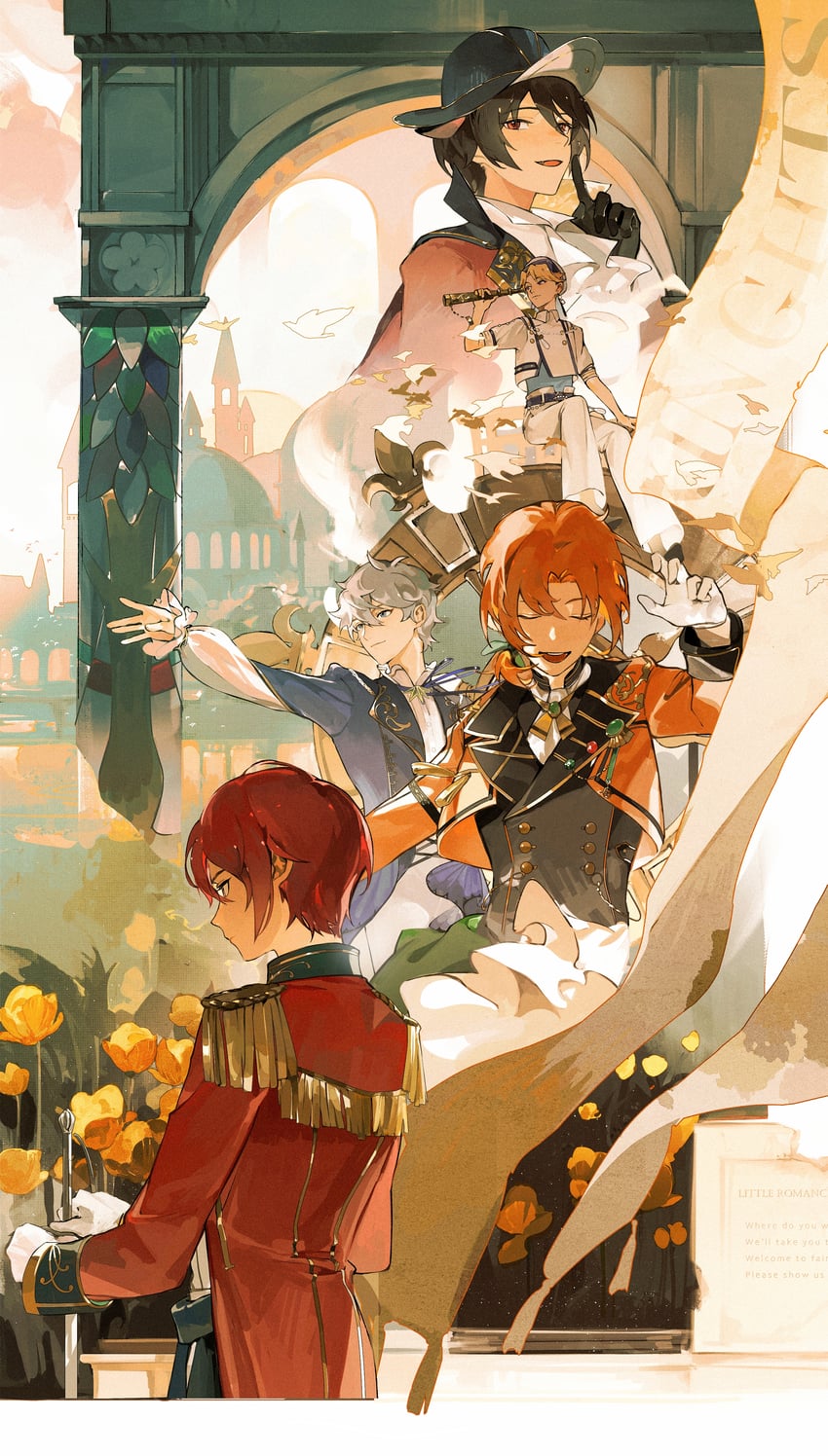 sakuma ritsu, tsukinaga leo, sena izumi, suou tsukasa, and narukami arashi (ensemble stars!) drawn by shule_de_yu