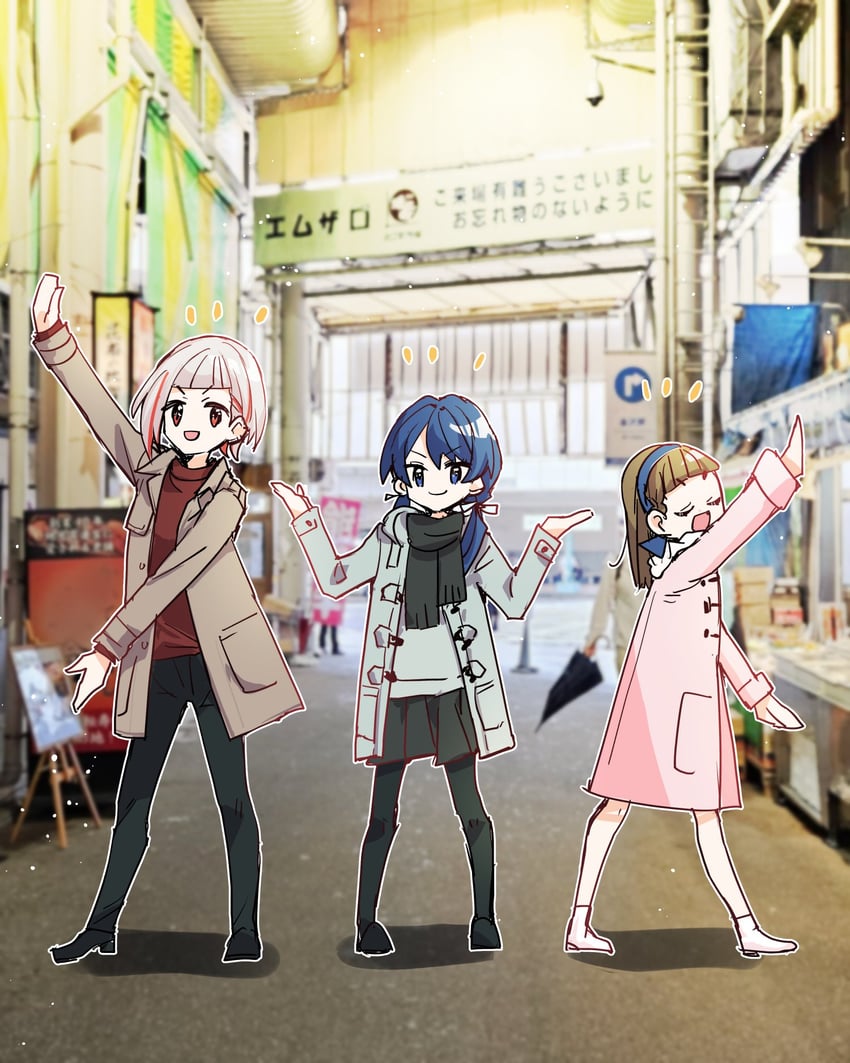 murano sayaka, yugiri tsuzuri, and kachimachi kosuzu (love live! and 1 more) drawn by kanduki_kamibukuro