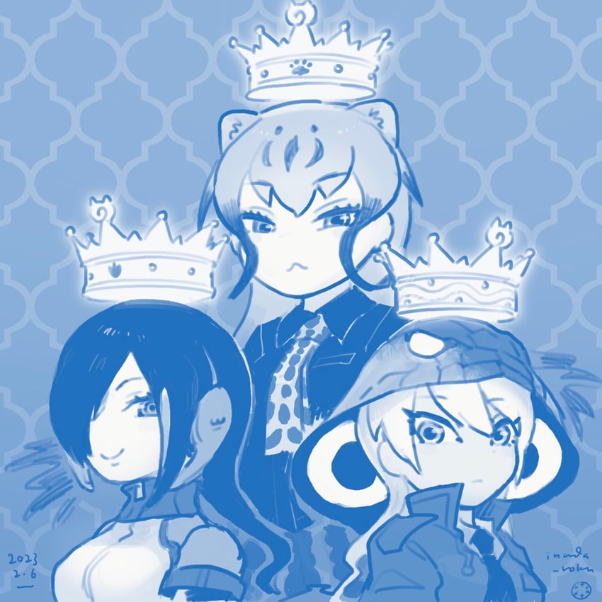 king cobra, king cheetah, and king penguin (kemono friends) drawn by inada_roku