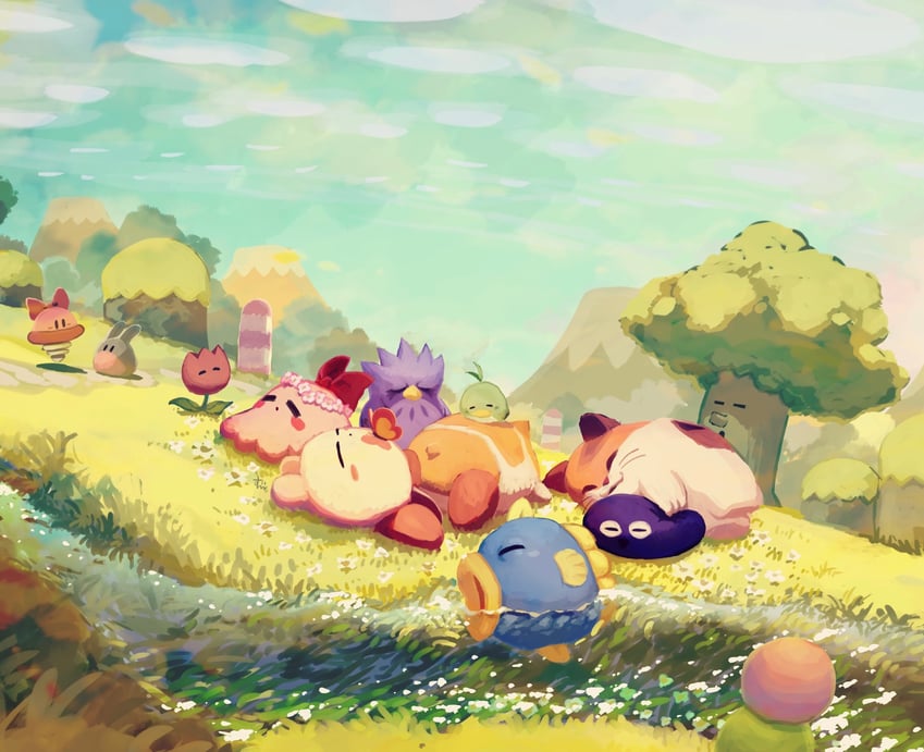 kirby, gooey, morpho knight, whispy woods, kine, and 8 more (kirby and 1 more) drawn by suyasuyabi