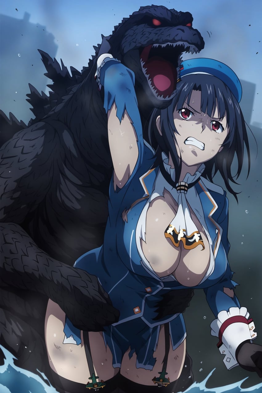 takao and godzilla (godzilla and 1 more) drawn by kazenbou