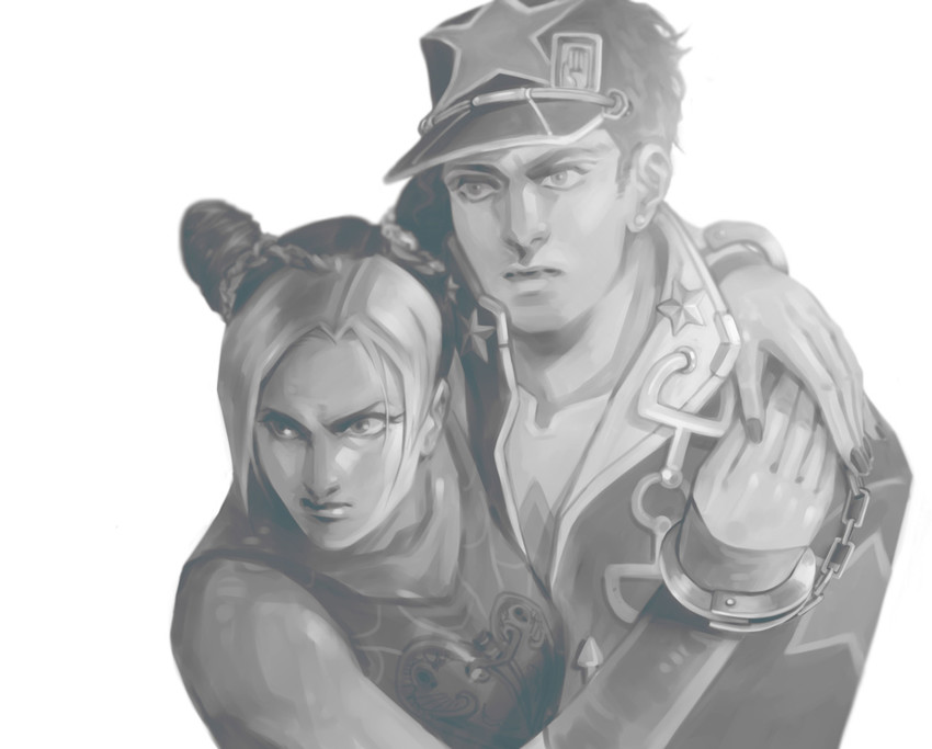kujo jotaro and kujo jolyne (jojo no kimyou na bouken and 1 more) drawn by adachi_ruri