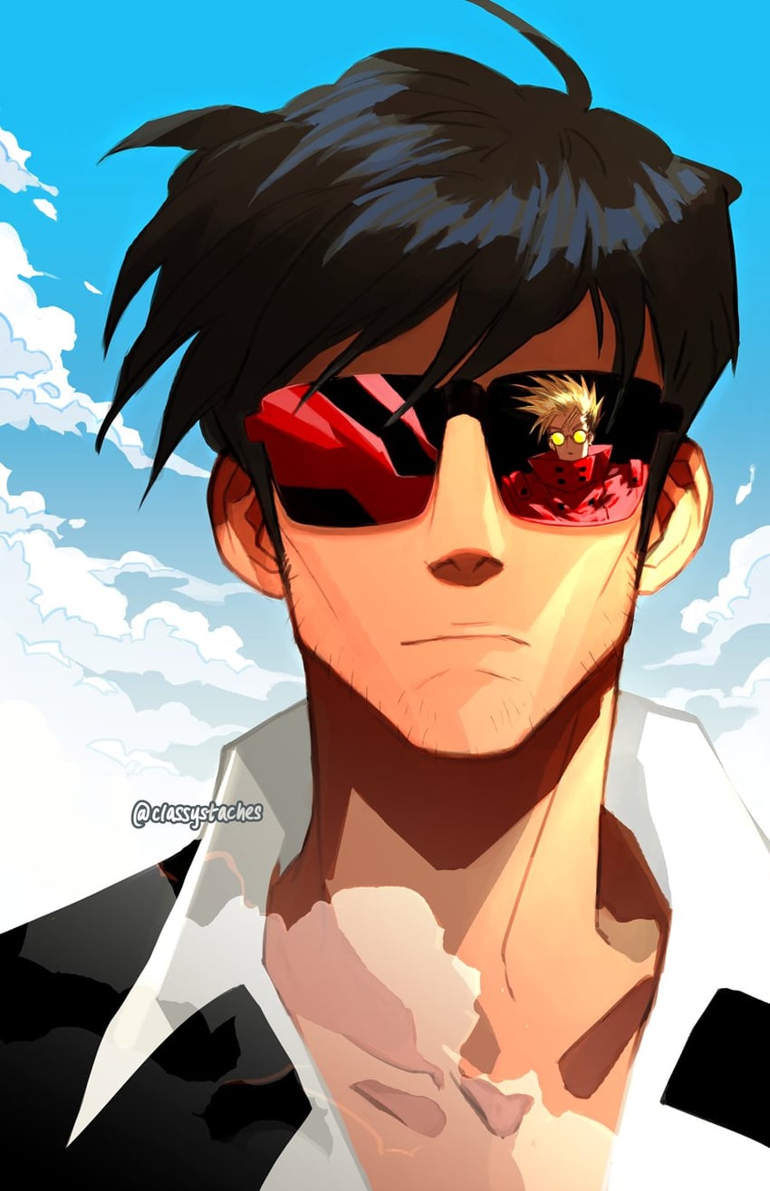 vash the stampede and nicholas d. wolfwood (trigun) drawn by classystaches