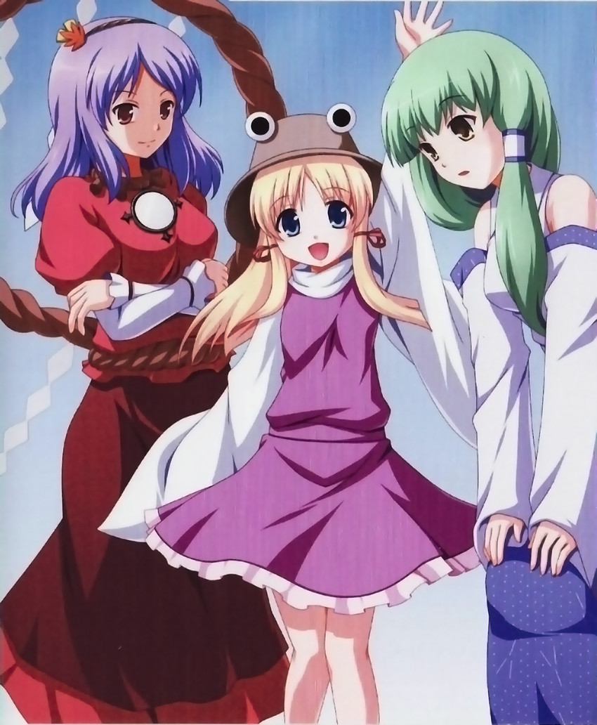 kochiya sanae, moriya suwako, and yasaka kanako (touhou) drawn by gotou_jin