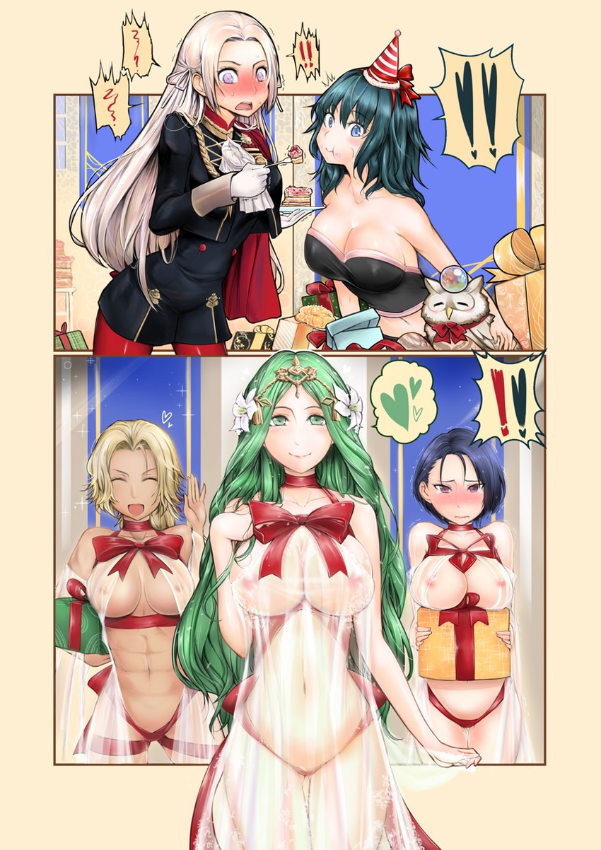female byleth, edelgard von hresvelg, rhea, shamir nevrand, feh, and 1 more (fire emblem and 2 more) drawn by yuriwhale