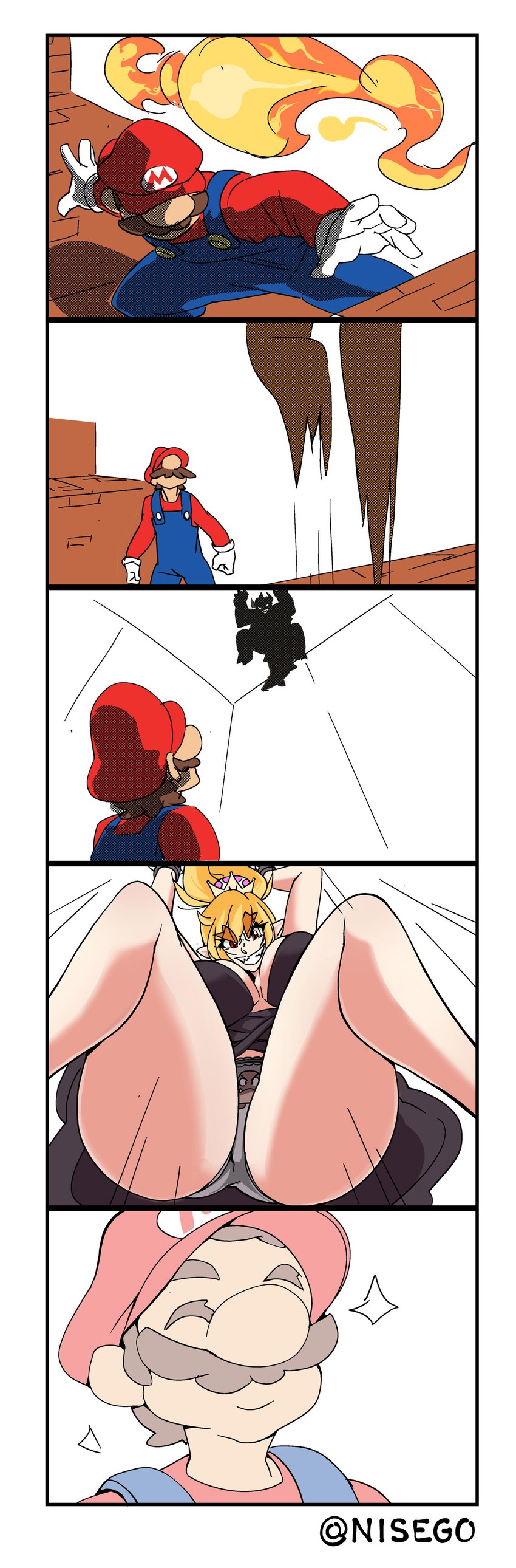 mario, bowsette, bowser, and goomba (mario and 2 more) drawn by nisego