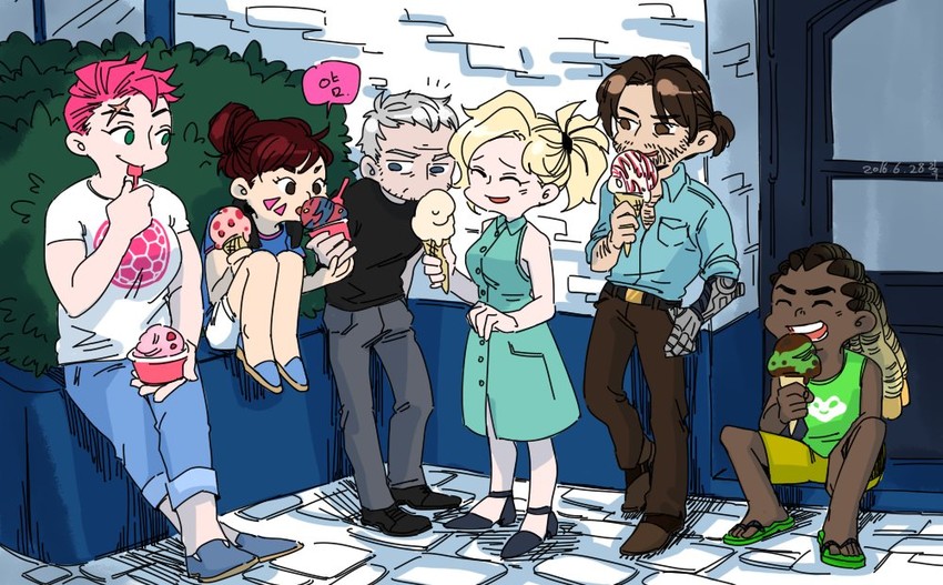 d.va, mercy, soldier: 76, cassidy, zarya, and 1 more (overwatch and 1 more) drawn by lillu
