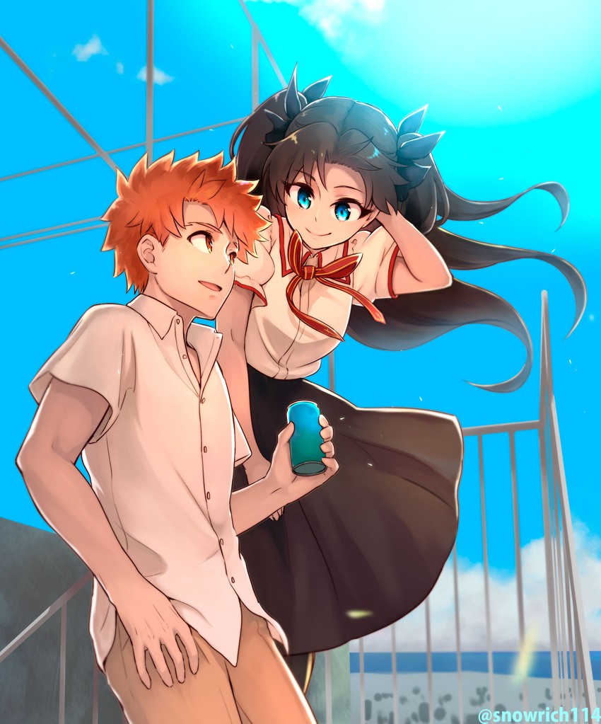 tohsaka rin and emiya shirou (fate and 1 more) drawn by iida_toyoyuki