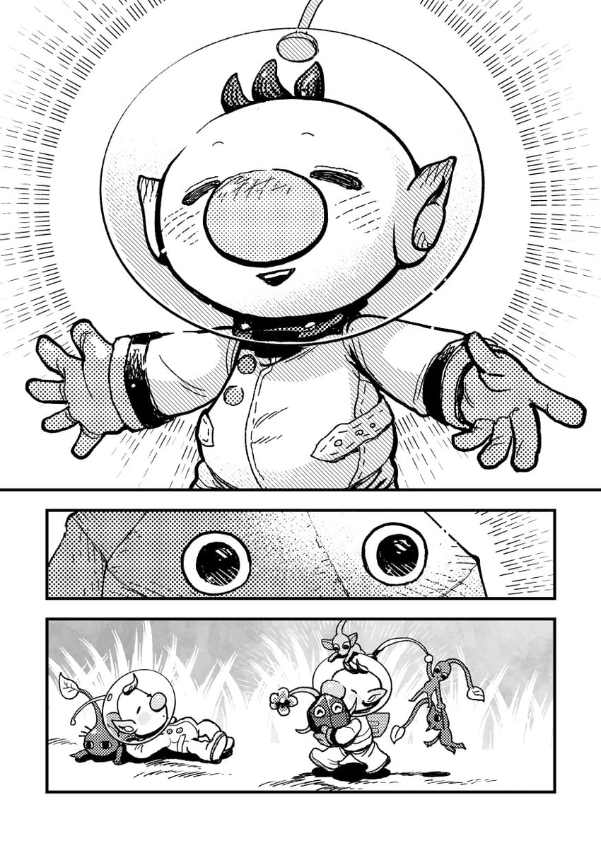 red pikmin, olimar, yellow pikmin, blue pikmin, purple pikmin, and 2 more (pikmin) drawn by asaikaina