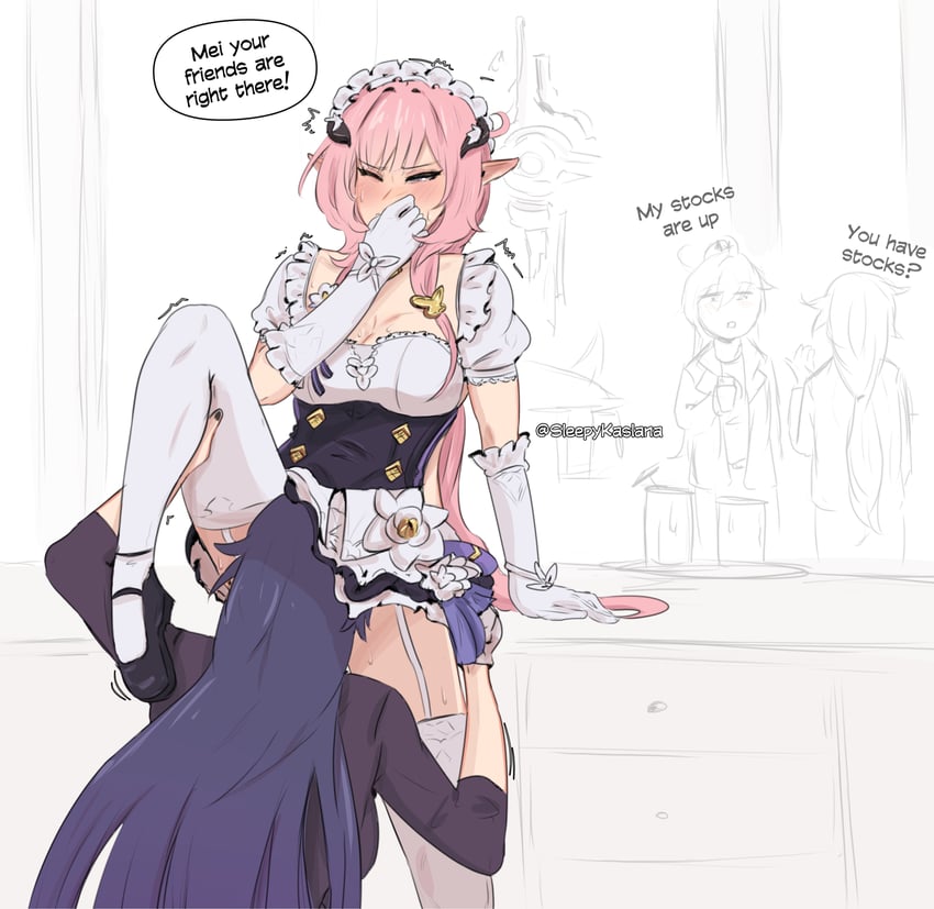 elysia, kiana kaslana, raiden mei, and fu hua (honkai and 1 more) drawn by sleepy_kaslana
