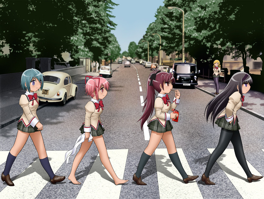 akemi homura, kaname madoka, miki sayaka, sakura kyoko, and tomoe mami (mahou shoujo madoka magica and 2 more) drawn by shingyouji_tatsuya