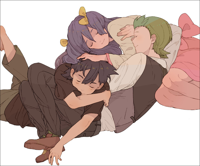 ash ketchum, iris, and cilan (pokemon and 1 more) drawn by mata_tabi