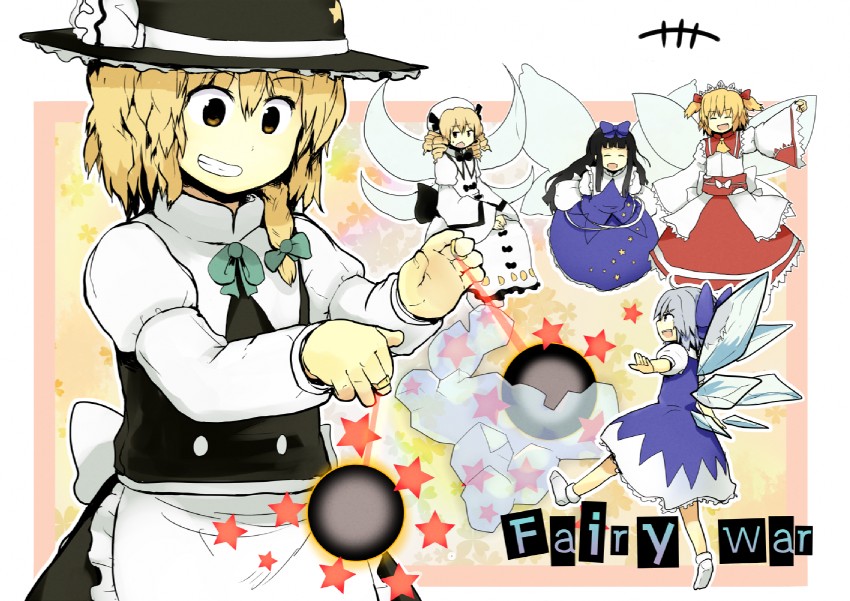 kirisame marisa, cirno, star sapphire, luna child, and sunny milk (touhou and 1 more) drawn by sergei_(pattundo)