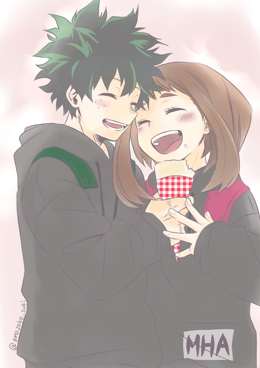 midoriya izuku and uraraka ochaco (boku no hero academia) drawn by amazake_suki