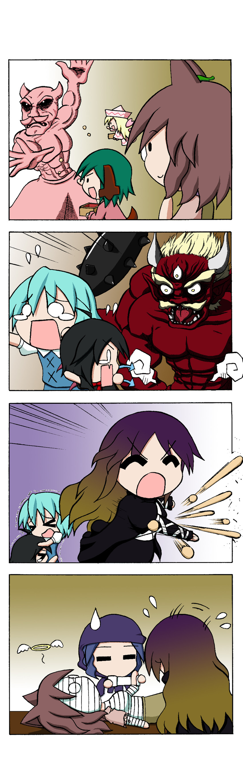 tatara kogasa, hijiri byakuren, houjuu nue, kumoi ichirin, kasodani kyouko, and 3 more (touhou) drawn by rakugaki-biyori