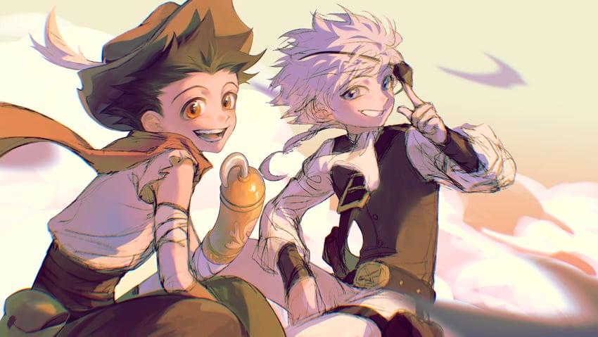 killua zoldyck and gon freecss (hunter x hunter) drawn by gelb