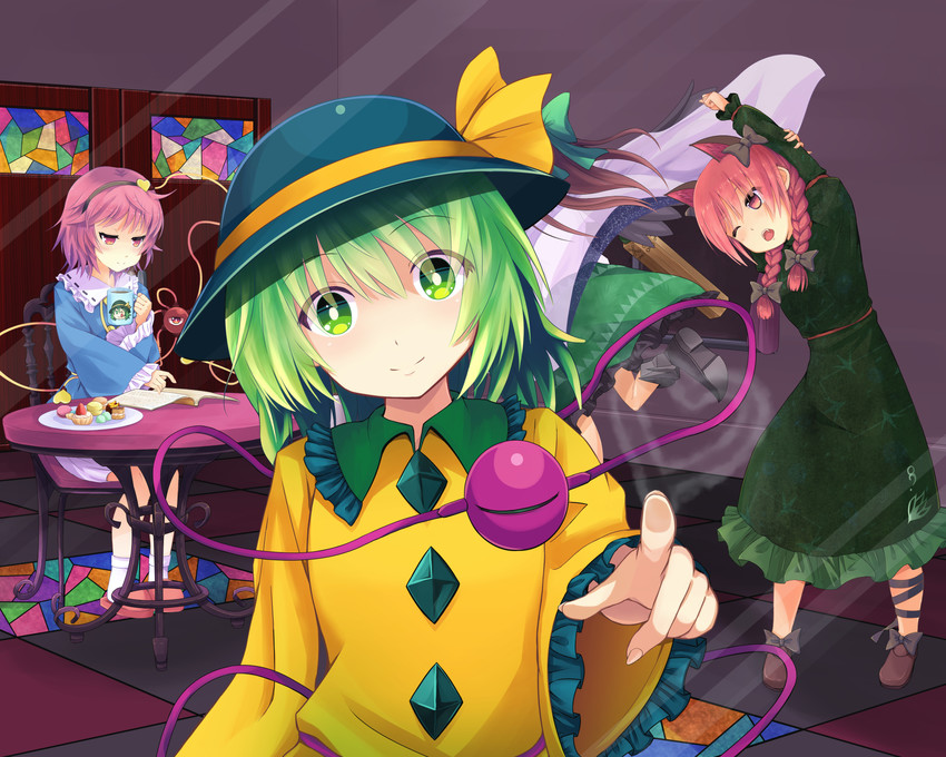 komeiji koishi, komeiji satori, kaenbyou rin, and reiuji utsuho (touhou) drawn by nekomiyanono