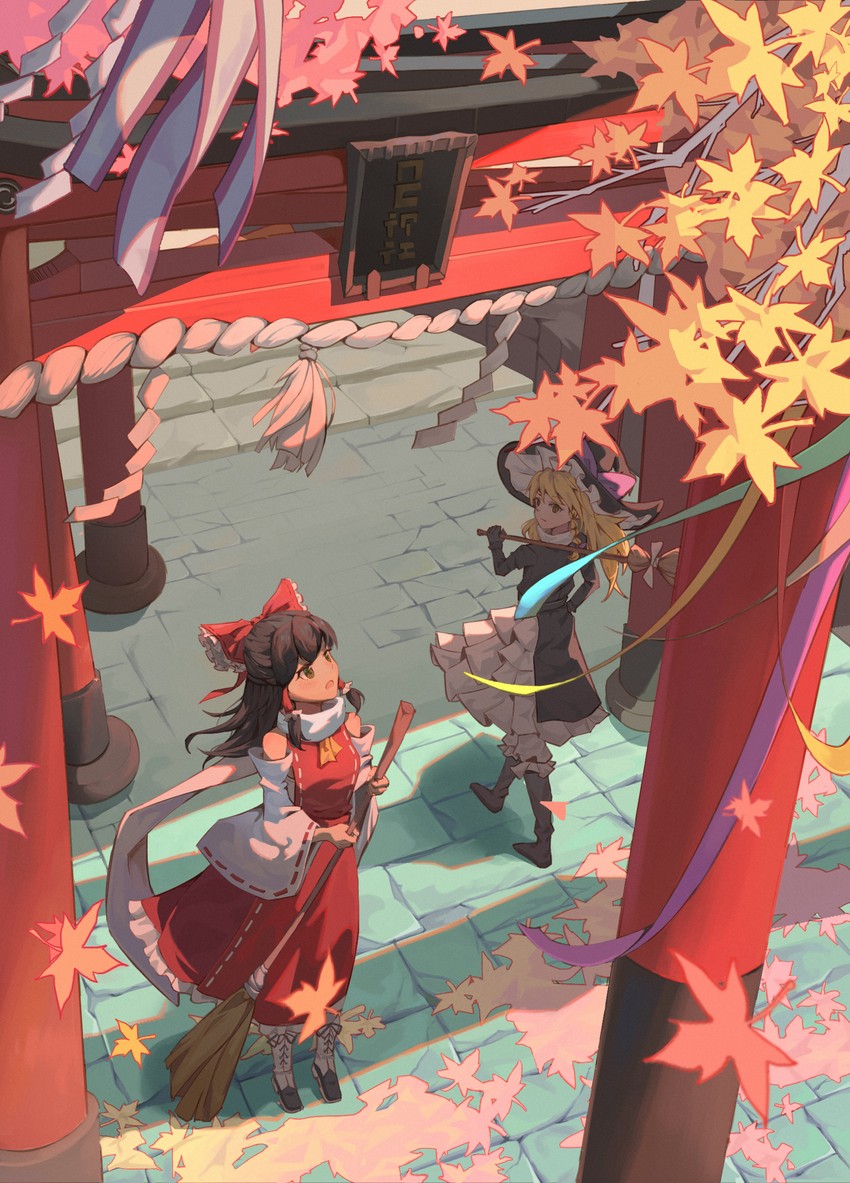 hakurei reimu and kirisame marisa (touhou) drawn by al_guang