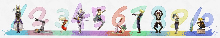 cloud strife, terra branford, squall leonhart, zidane tribal, bartz klauser, and 6 more (final fantasy and 11 more) drawn by shi_yin_(circusion)