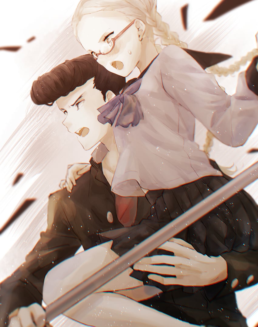 kisaragi tomi and ogata nenji (juusan kihei bouei ken) drawn by kuro_n314