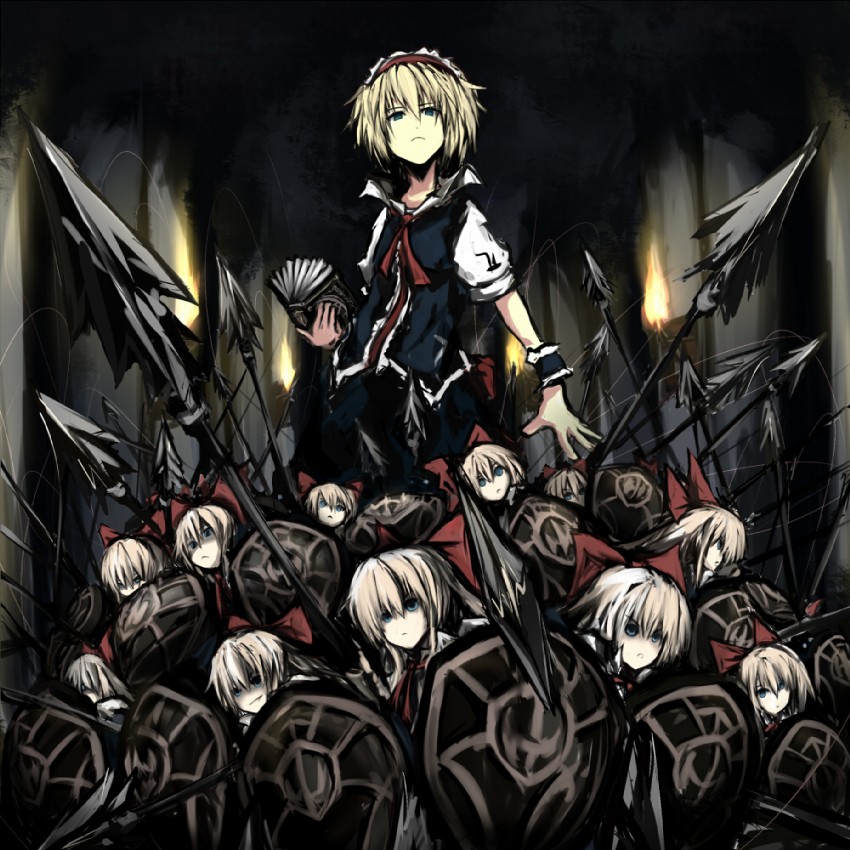 alice margatroid, shanghai doll, and phalanx (touhou and 1 more) drawn by karakasa_(murakumo_koushou)