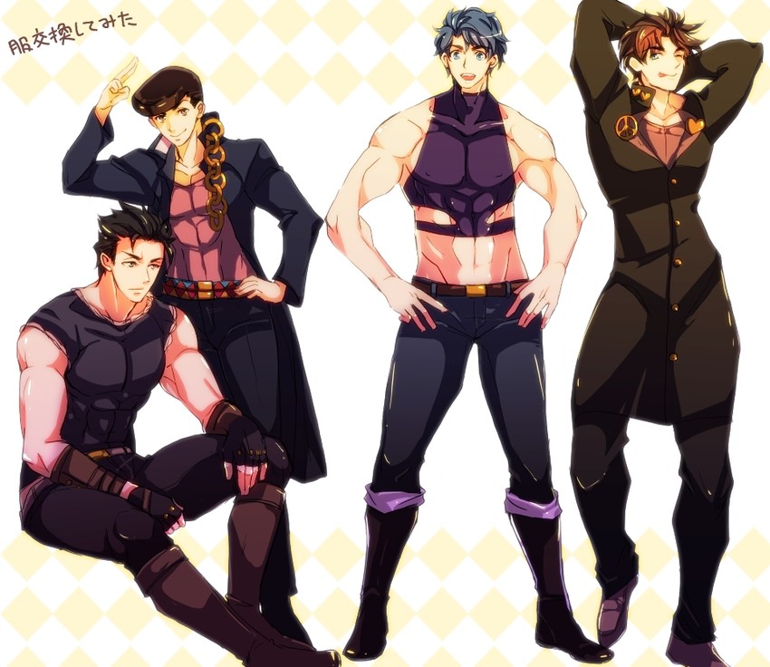joseph joestar, kujo jotaro, jonathan joestar, and higashikata josuke (jojo no kimyou na bouken and 1 more) drawn by naritika