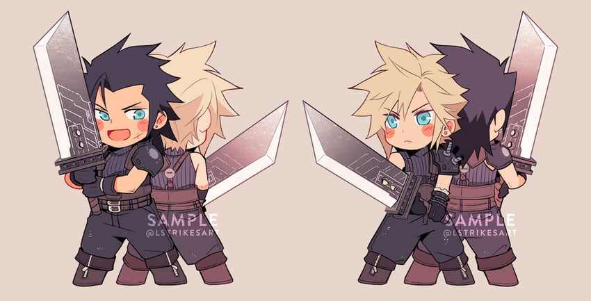 cloud strife and zack fair (final fantasy and 3 more) drawn by lightningstrikes