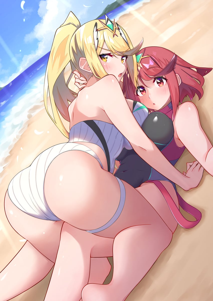 pyra and mythra (xenoblade chronicles and 1 more) drawn by osora_(judithandlilith)