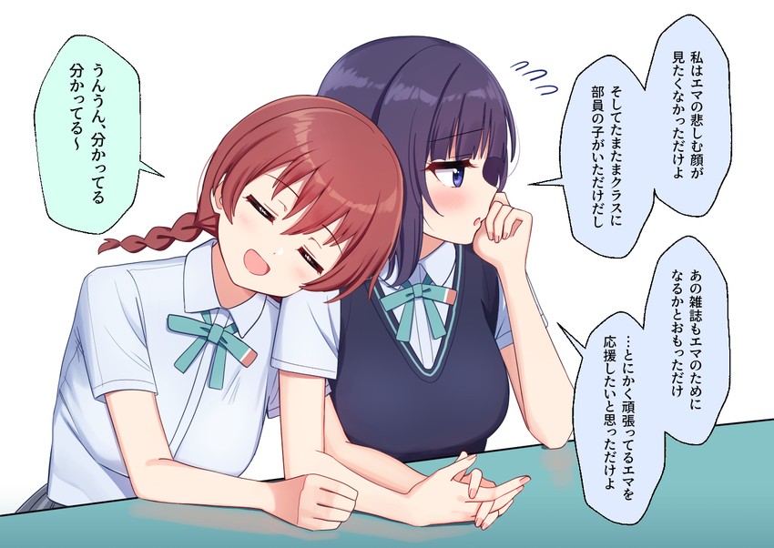emma verde and asaka karin (love live! and 1 more) drawn by deadnooodles