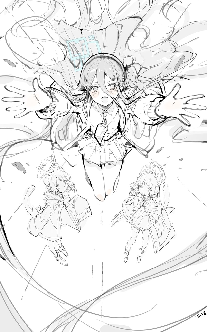 aris, momoi, and midori (blue archive) drawn by youguo_naberu